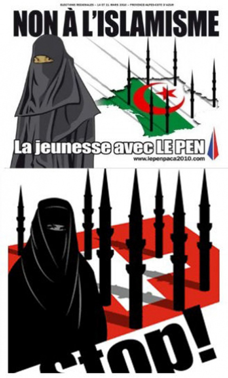 إعلانات مسيئة للإسلام ضمن حملة العنصري لوبان الانتخابية إعلانات مسيئة للإسلام ضمن حملة العنصري لوبان الانتخابية