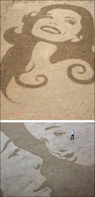 بالصور: لوحات فنية رائعة رسمت على الرمال